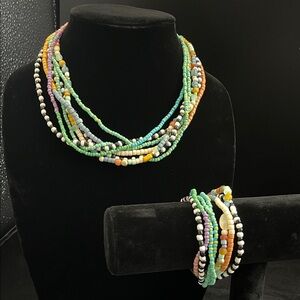 Plunder Design Margie Multi Strand Beaded Necklace and Bracelet Set NWOT